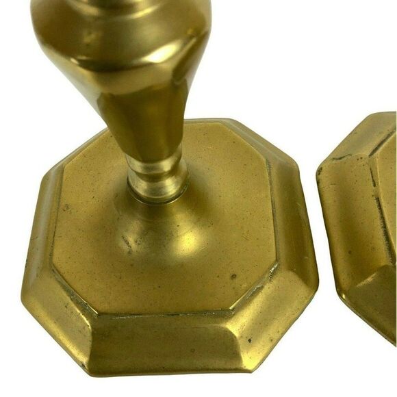 Antiqued Brass Candlesticks Holders 7 Inches Heavy Square Base Made in Korea - Picture 7 of 10